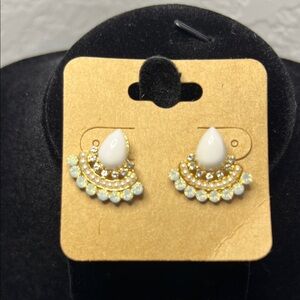 Nora Fan Cacholong White Opal Teardrop Earrings